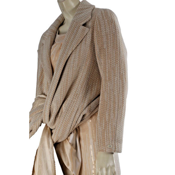 CHANEL 01A Fall 01 Beige 2 Piece Sleeveless Sequin Dress Maxi Tweed Coat Suit 38 - Picture 7 of 16